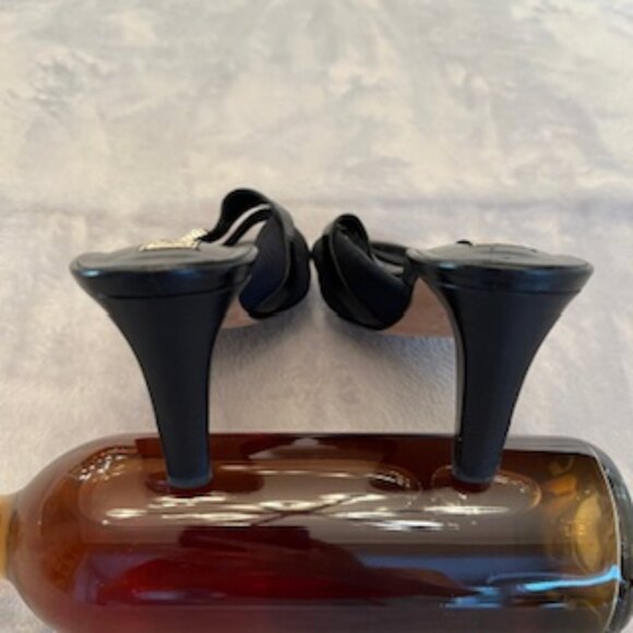 Brighton Black Croc Leather Mule Slip On Slide Sandal Mid Heel SquareToe 8 1/2 - Picture 4 of 12